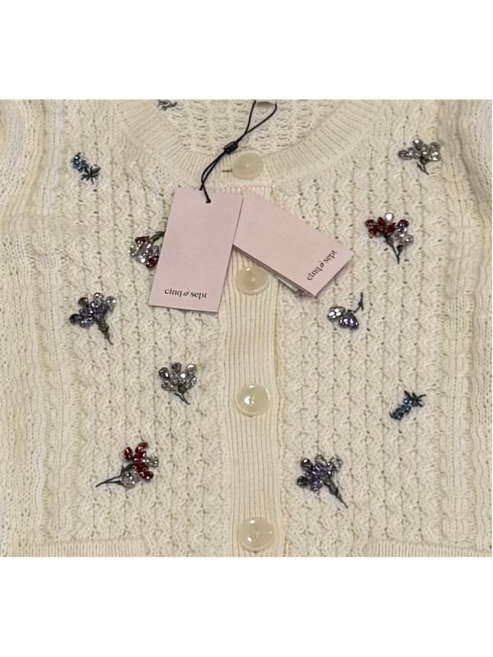 Cinq a Sept Rasa Embellished Cable Knit Cardigan Ivory Multi Size Large NWT - Picture 7 of 8